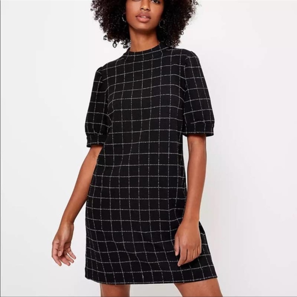 LOFT black white windowpane shift dress size 8